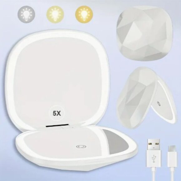 White Rechargeable LED Light Compact Mirror NEW - Picture 5 of 5